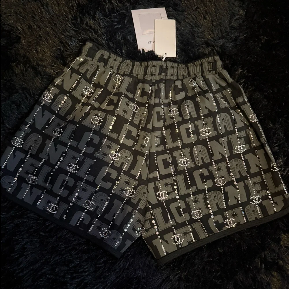Chanel Black and Silver Embellished Women's Athletic Shorts - Picture 3 of 6